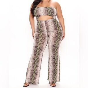 Better Without You Snake Skin Jumpsuit - Olive